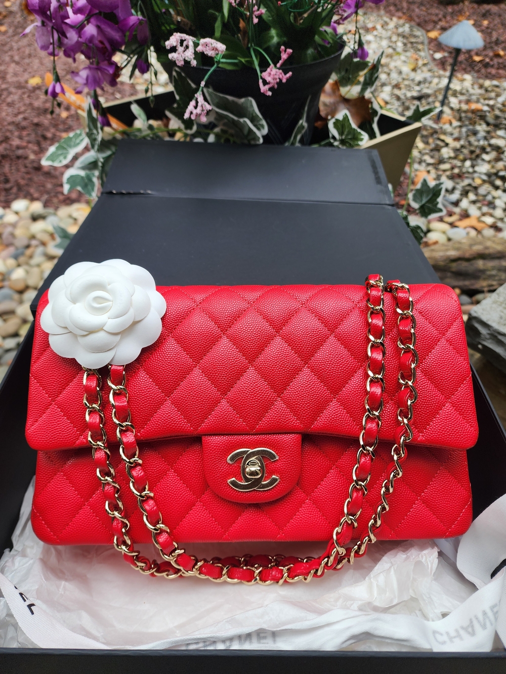CHANEL Red Classic Double Flap Light Gold Hardwear